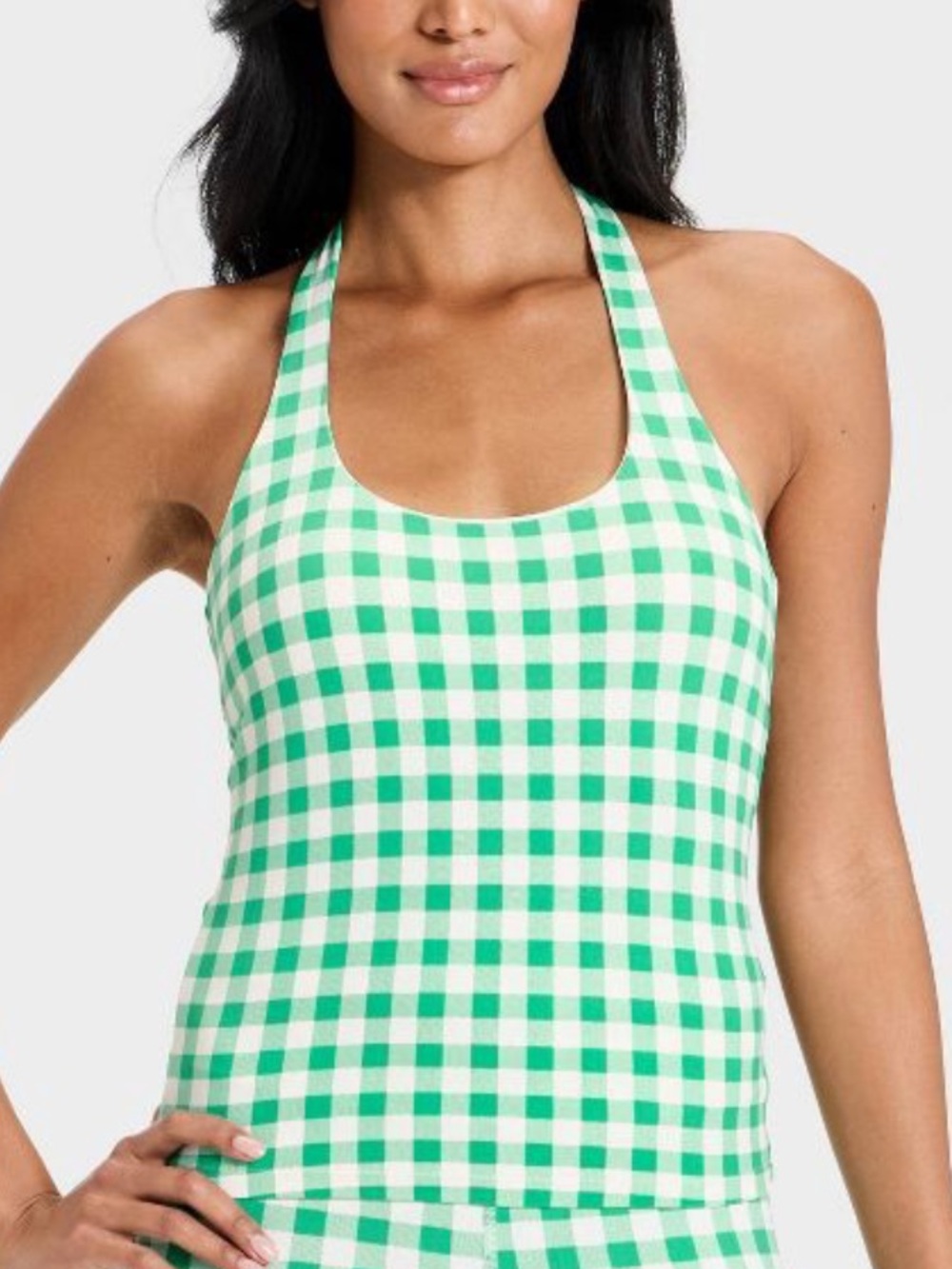 Everyday Soft Halter Neck Support Tank Top - All in Motion™ Forest Green Gingham